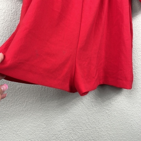 NWT Zara Red Romper Half Puff Dolman Sleeve V Neck Shorts Sz L - Picture 6 of 15
